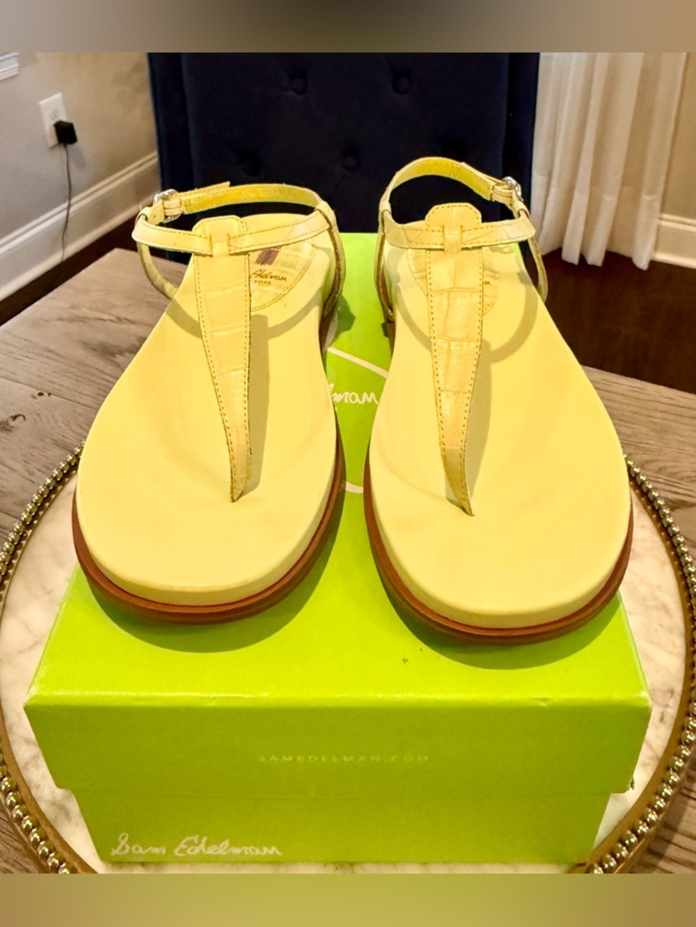 Sam Edelman Naomi Leather T-Strap Sandals |Sz. 6.5M |Kiwi/Pale Green (NWB) - Picture 6 of 7